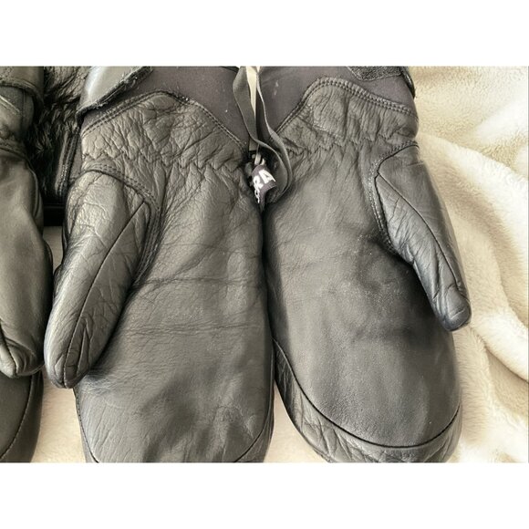 Hestra Black Leather 5 Finger Mittens - Unisex Size 8 Ski Gloves Soft Lining - Picture 11 of 11